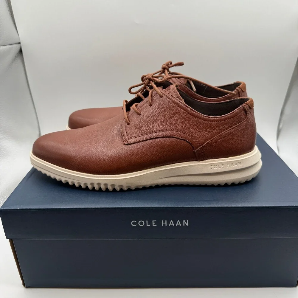 Cole Haan Plain Toe Oxford Mens 11.5 British Tan Leather Light Comfort Shoes NIB